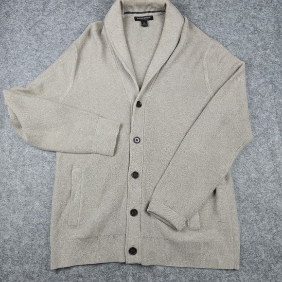 Banana Republic Other - Banana Republic Mens Large Cardigan Sweater LT Khaki Shawl Collar Button Grandpa